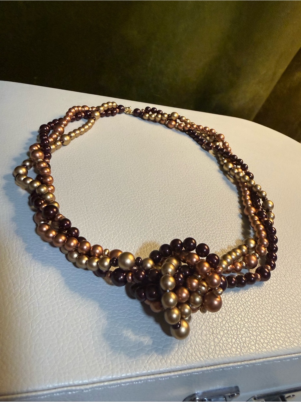 Multi-Strand Brown and Gold Beaded Statement Necklace